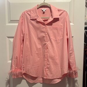 Pink feather button down